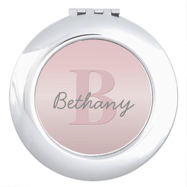Cute Customizable Pink Monogram & Your Name Script Compact Mirror