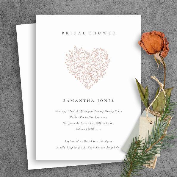 Cute Dusky Blush Floral Heart Bridal Shower Invite