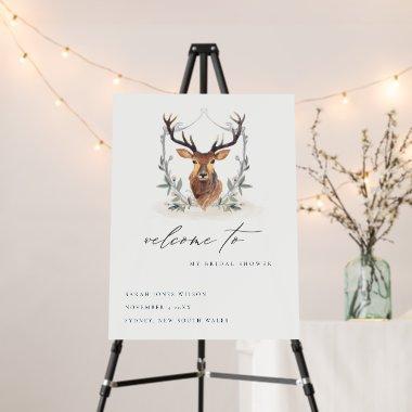 Cute Dusky Deer Floral Crest Bridal Shower Welcome Foam Board