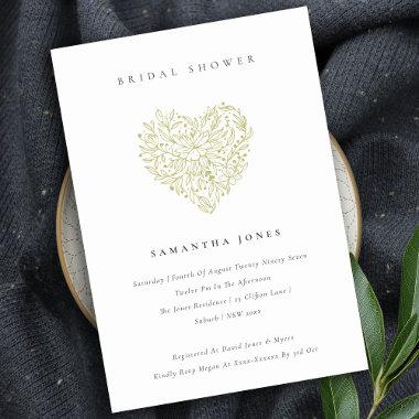 Cute Dusky Green Floral Heart  Invite