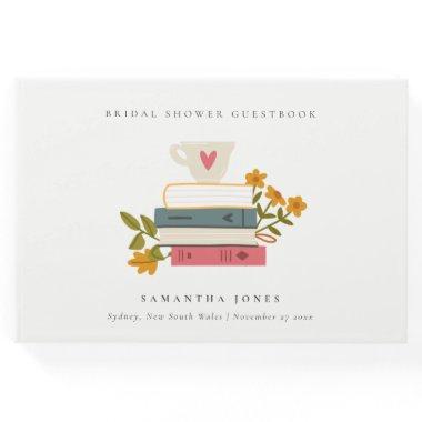 Cute Dusky Stacked Storybooks Floral Bridal Shower Guest Book