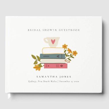 Cute Dusky Stacked Storybooks Floral  Guest Book