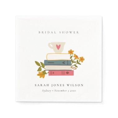 Cute Dusky Stacked Storybooks Floral Bridal Shower Napkins