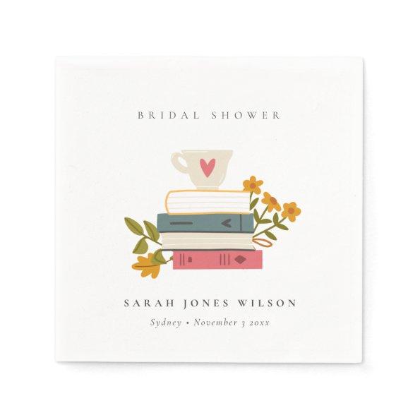 Cute Dusky Stacked Storybooks Floral Bridal Shower Napkins
