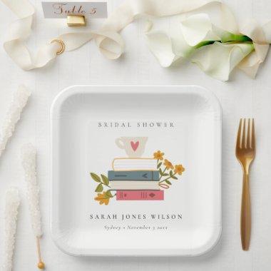Cute Dusky Stacked Storybooks Floral  Paper Plates
