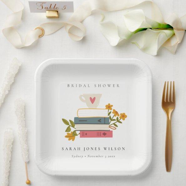 Cute Dusky Stacked Storybooks Floral  Paper Plates