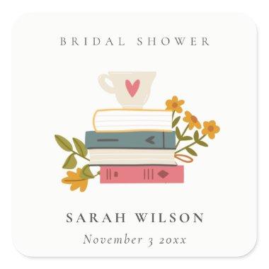 Cute Dusky Stacked Storybooks Floral  Square Sticker