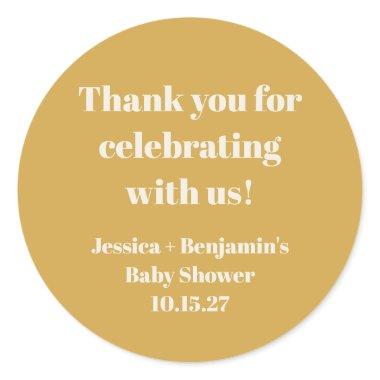 Cute Dusty Yellow Baby Shower Custom Thank You Classic Round Sticker