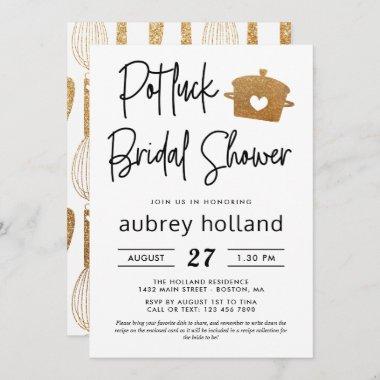 Cute Faux Gold Glitter Potluck Bridal Shower Invitations