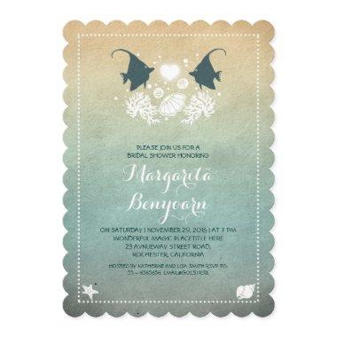 cute fish beach bridal shower invitations