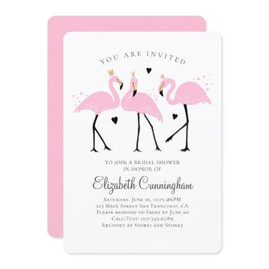 Cute Flamingo Princess Bridal Shower Invitations