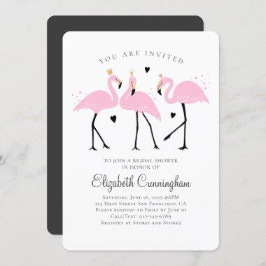 Cute Flamingo Princess Bridal Shower Invitations