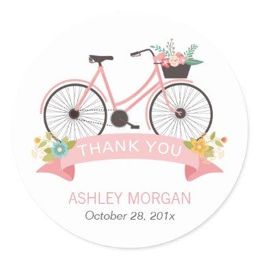 Cute Floral Bicycle Blush Pink Thank You Classic Round Sticker
