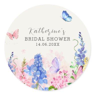 Cute Floral He Gives Me Butterflies Bridal Shower Classic Round Sticker