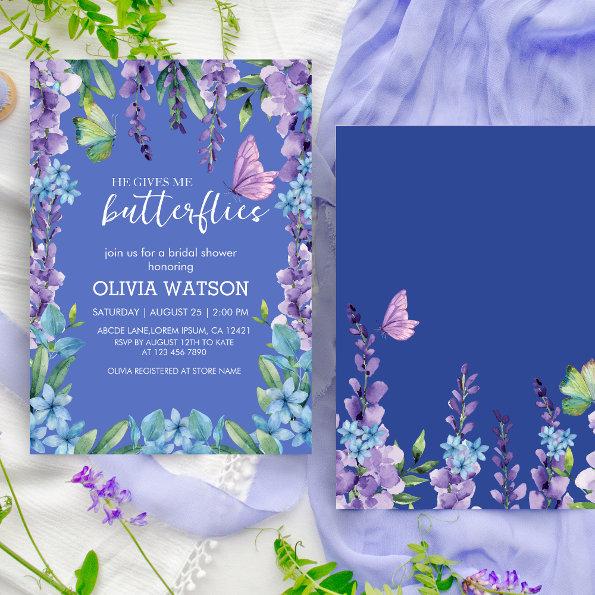 Cute Floral He Gives Me Butterflies Bridal Shower Invitations