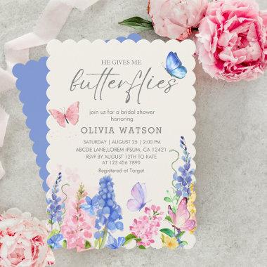 Cute Floral He Gives Me Butterflies Bridal Shower Invitations