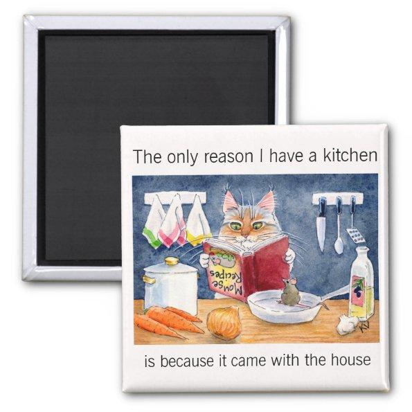 Cute, funny cooking cat in kitchen magnet