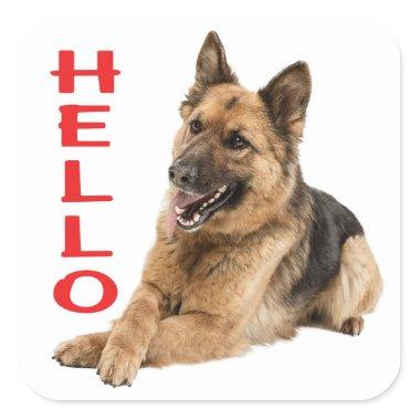 Cute German Shepherd Hello Puppy Dog Square Sticker
