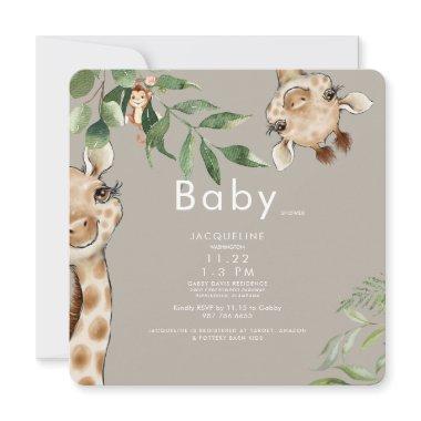 Cute Giraffe Monkey Tan Rounded Baby Shower