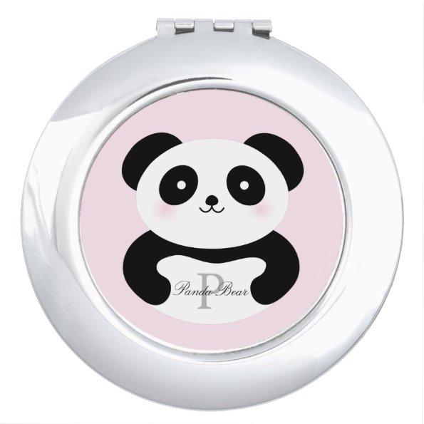 Cute Girly Baby Panda Bear Monogram Makeup Mirror