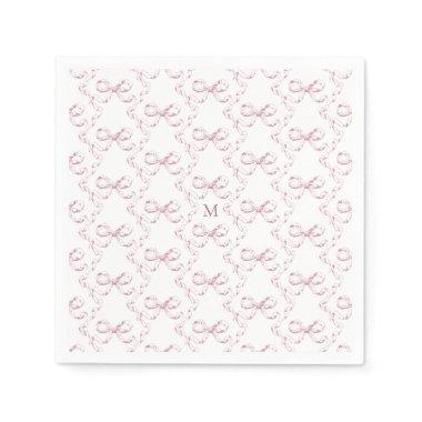 Cute Girly Pink Bow Monogram Napkins