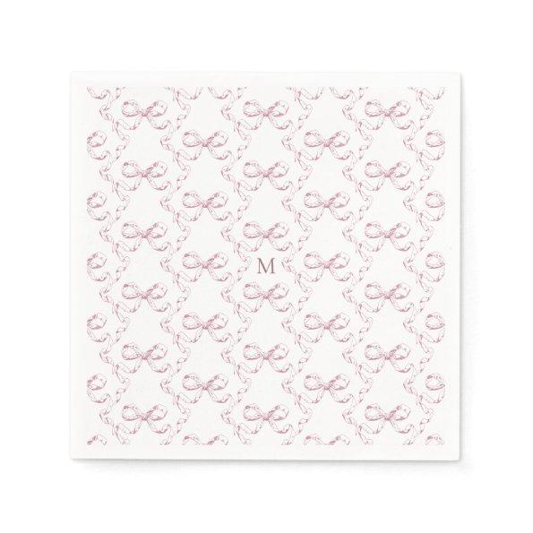 Cute Girly Pink Bow Monogram Napkins