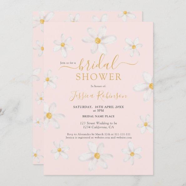 Cute gold flower daisy watercolor bridal shower Invitations