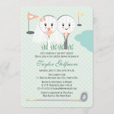Cute Golf Ball and Tee Bride Groom Bridal Shower Invitations