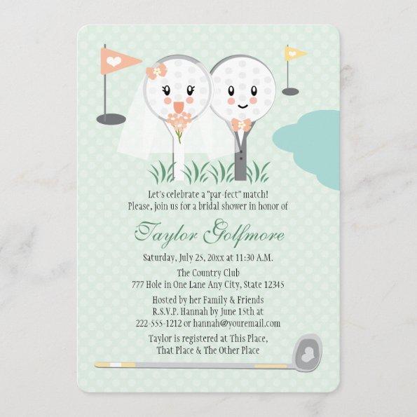 Cute Golf Ball and Tee Bride Groom Bridal Shower Invitations