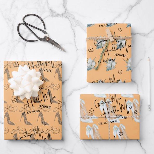 Cute Goodbye Miss Hello Mrs Bridal Shower Wrapping Paper Sheets