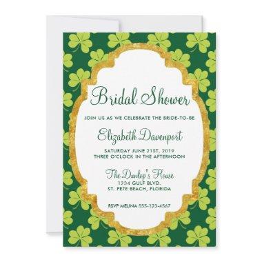 Cute Green Clover Shamrock Pattern Bridal Shower Invitations