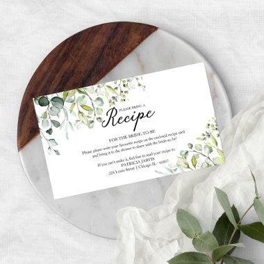 Cute Greenery Bridal Shower Recipe Request Enclosure Invitations