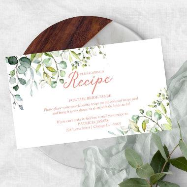 Cute Greenery Bridal Shower Recipe Request Enclosure Invitations