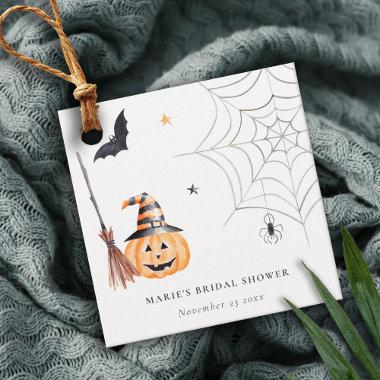 Cute Halloween Pumpkin Spider Web Bridal Shower Favor Tags