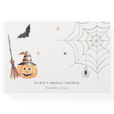 Cute Halloween Pumpkin Spider Web Bridal Shower Guest Book