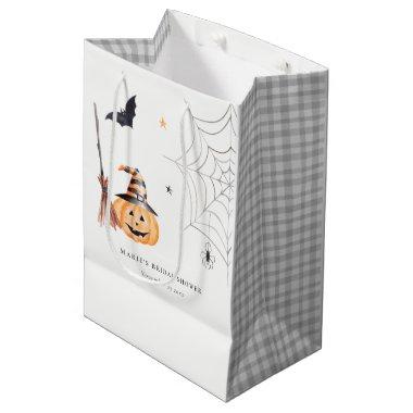 Cute Halloween Pumpkin Spider Web Bridal Shower Medium Gift Bag