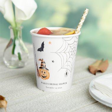 Cute Halloween Pumpkin Spider Web Bridal Shower Paper Cups