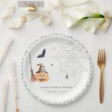 Cute Halloween Pumpkin Spider Web Bridal Shower Paper Plates