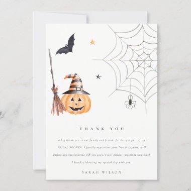 Cute Halloween Pumpkin Spiderweb Bridal Shower Thank You Invitations