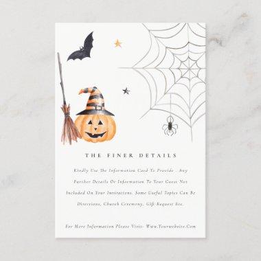 Cute Halloween Pumpkin Spiderweb Wedding Details Enclosure Invitations