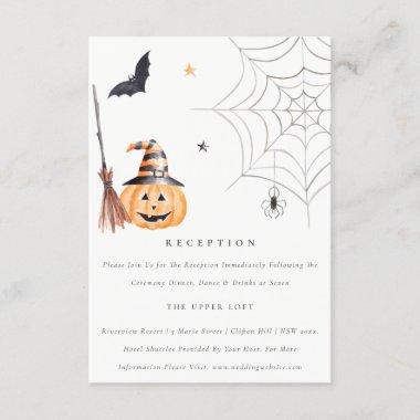 Cute Halloween Pumpkin Spiderweb Wedding Reception Enclosure Invitations