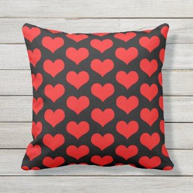 Cute Heart Patterns Valentine's Gift Red Black Outdoor Pillow