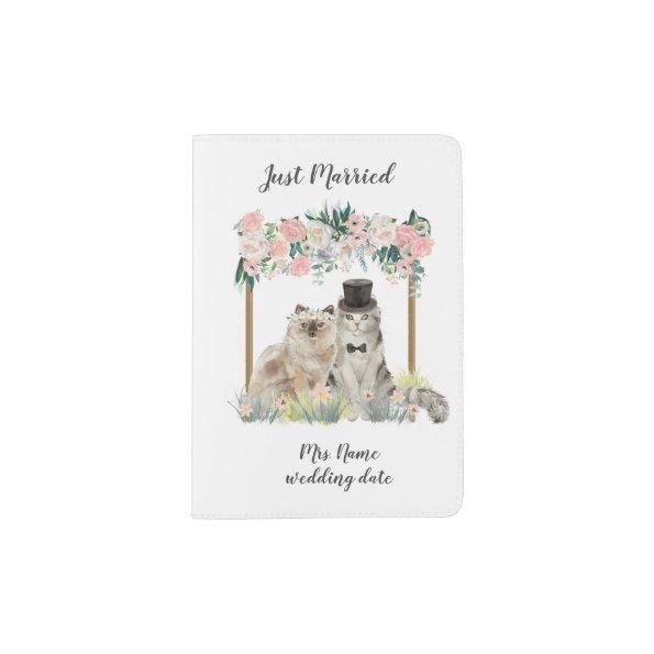 Cute Honeymoon Just Married Watercolor Cats Passport Holder