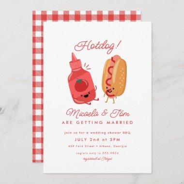 Cute Hotdog Picnic Red BBQ Couples Bridal Shower Invitations