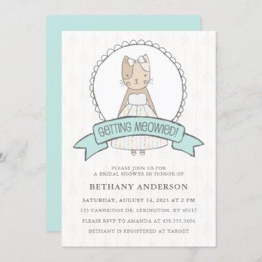 Cute Kitty Blue Ribbon Bridal Shower Invitations