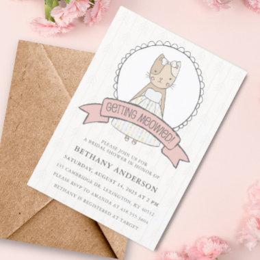 Cute Kitty Pink Ribbon Bridal Shower Invitations