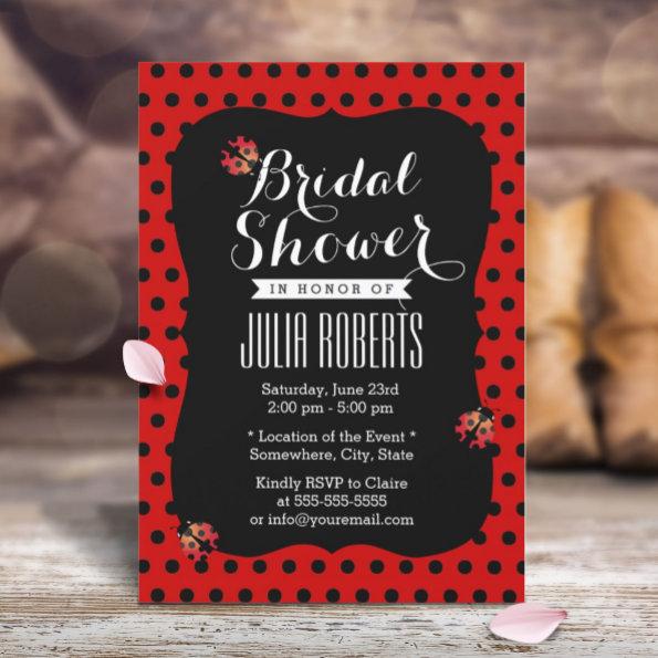 Cute Ladybugs Black & Red Dots Bridal Shower Invitations