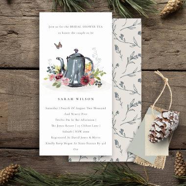 Cute Leaf Rose Floral Teapot  Invite