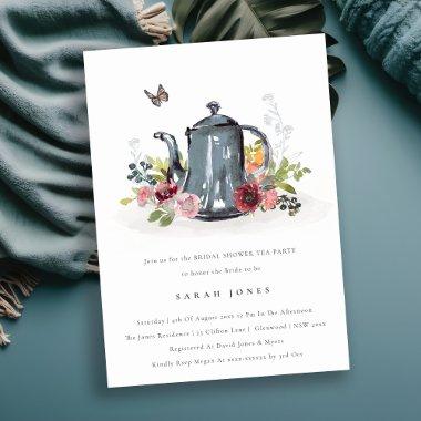 Cute Leafy Rose Floral Teapot  Invite