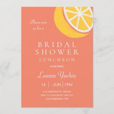 Cute Lemon on Coral Bridal Shower Luncheon Invitations